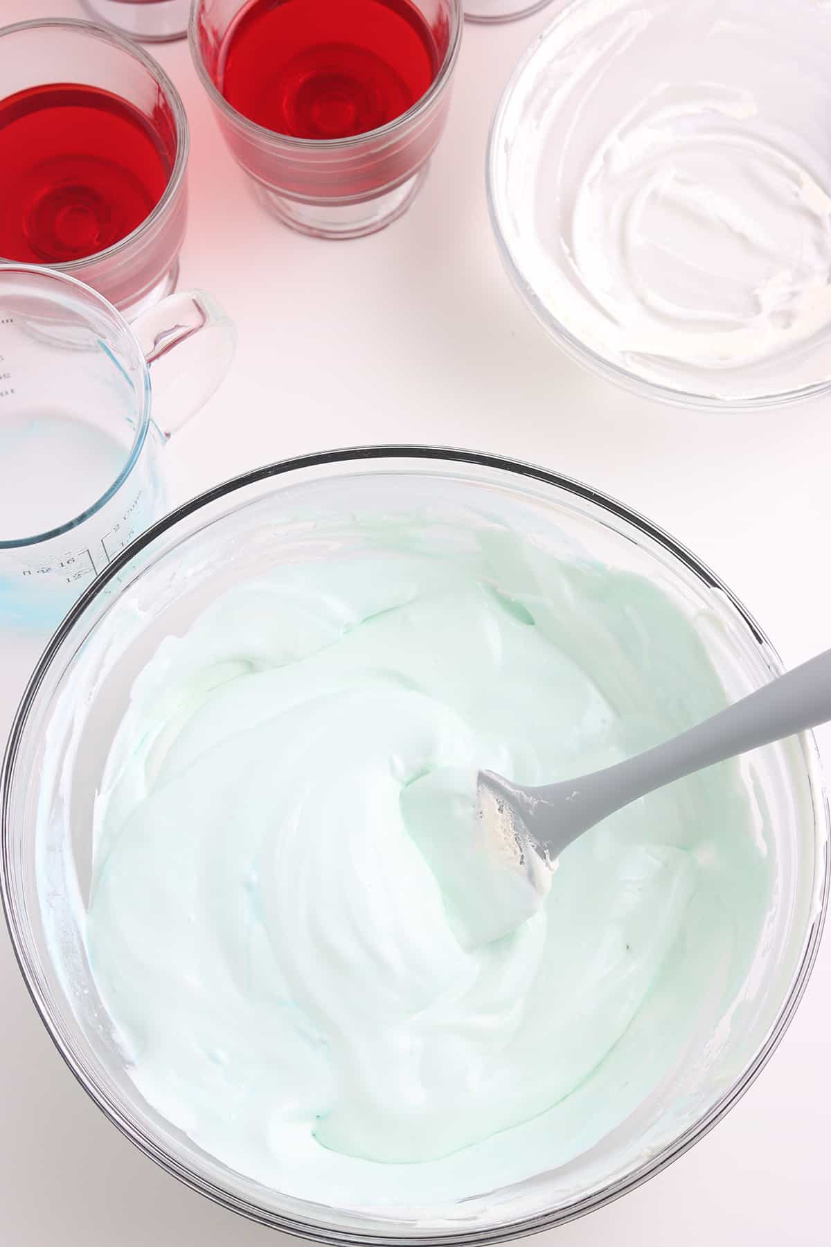 Blended blue gelatin and whipped topping.