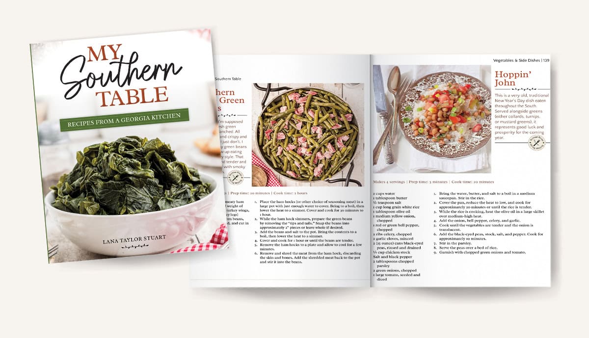 Mockup of pages 138-139 in My Southern Table cookbook.