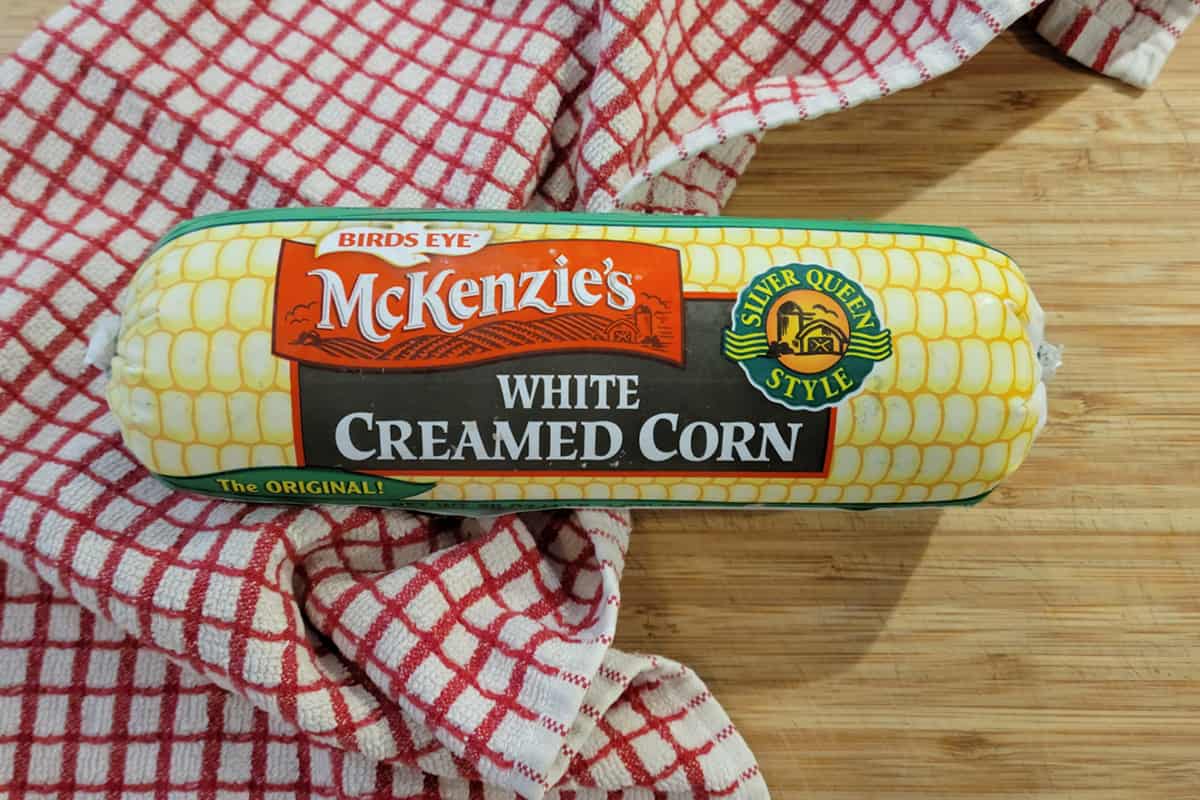 A package of frozen creamed corn.