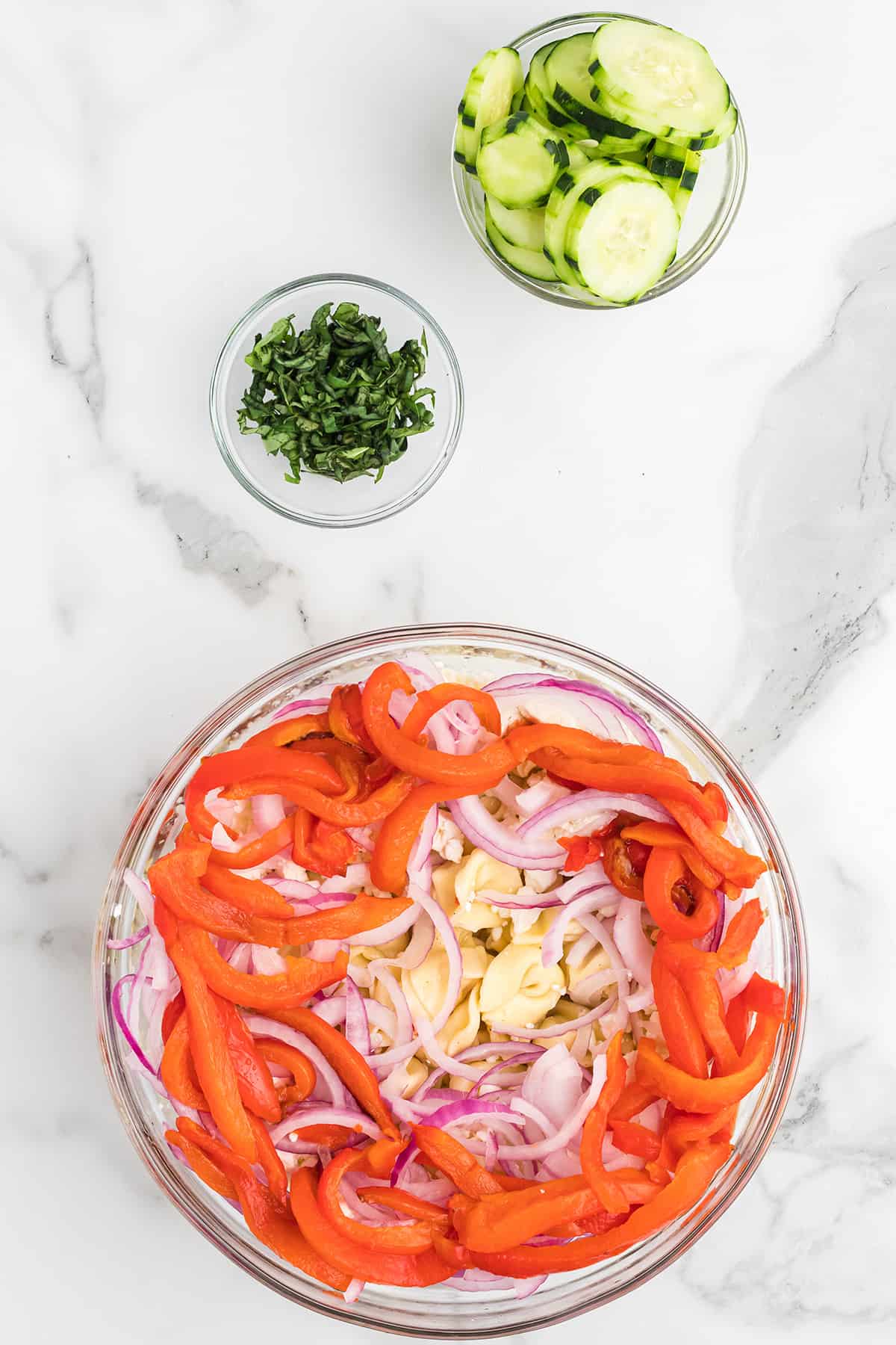 Roasted red peppers added to the salad.