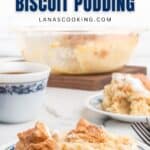 A serving of biscuit pudding on a plate.