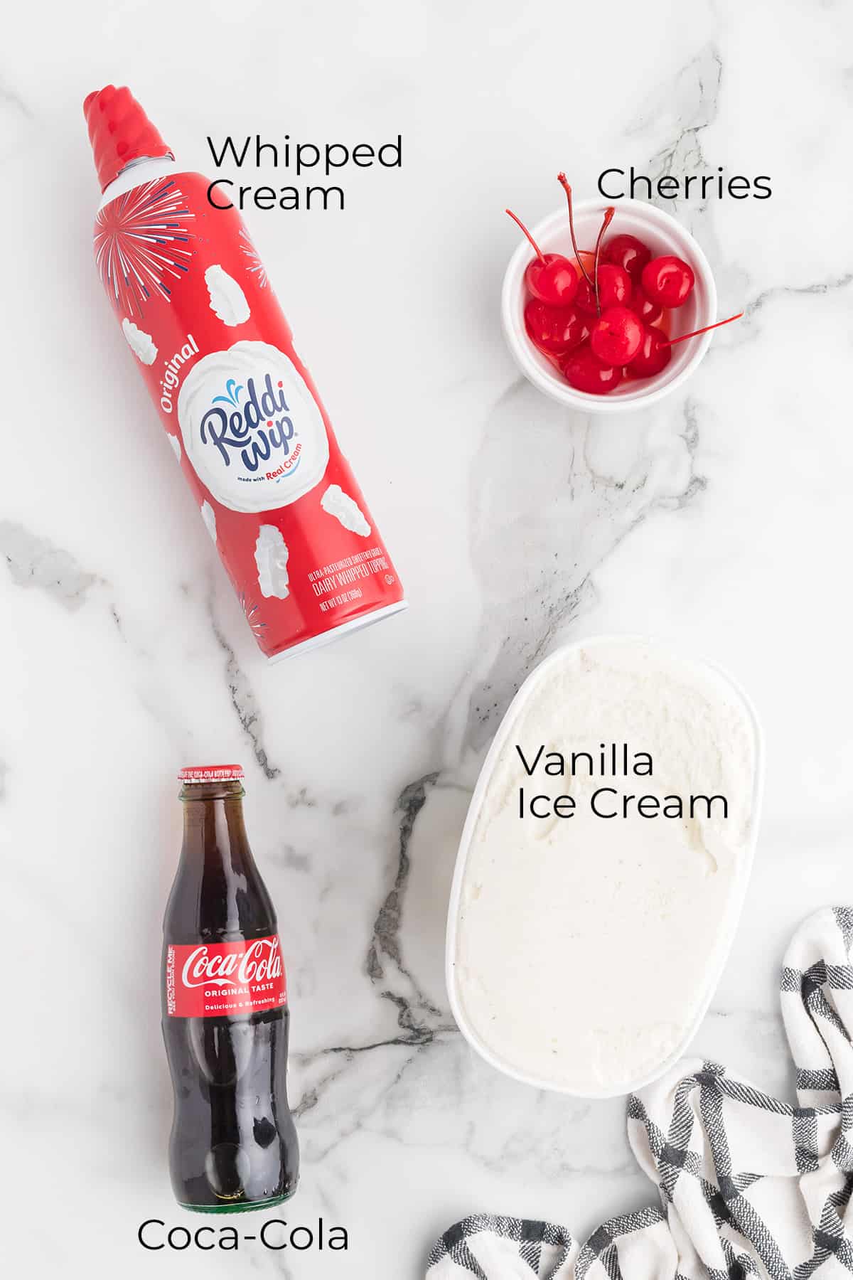 Ingredients needed for making classic coke float.