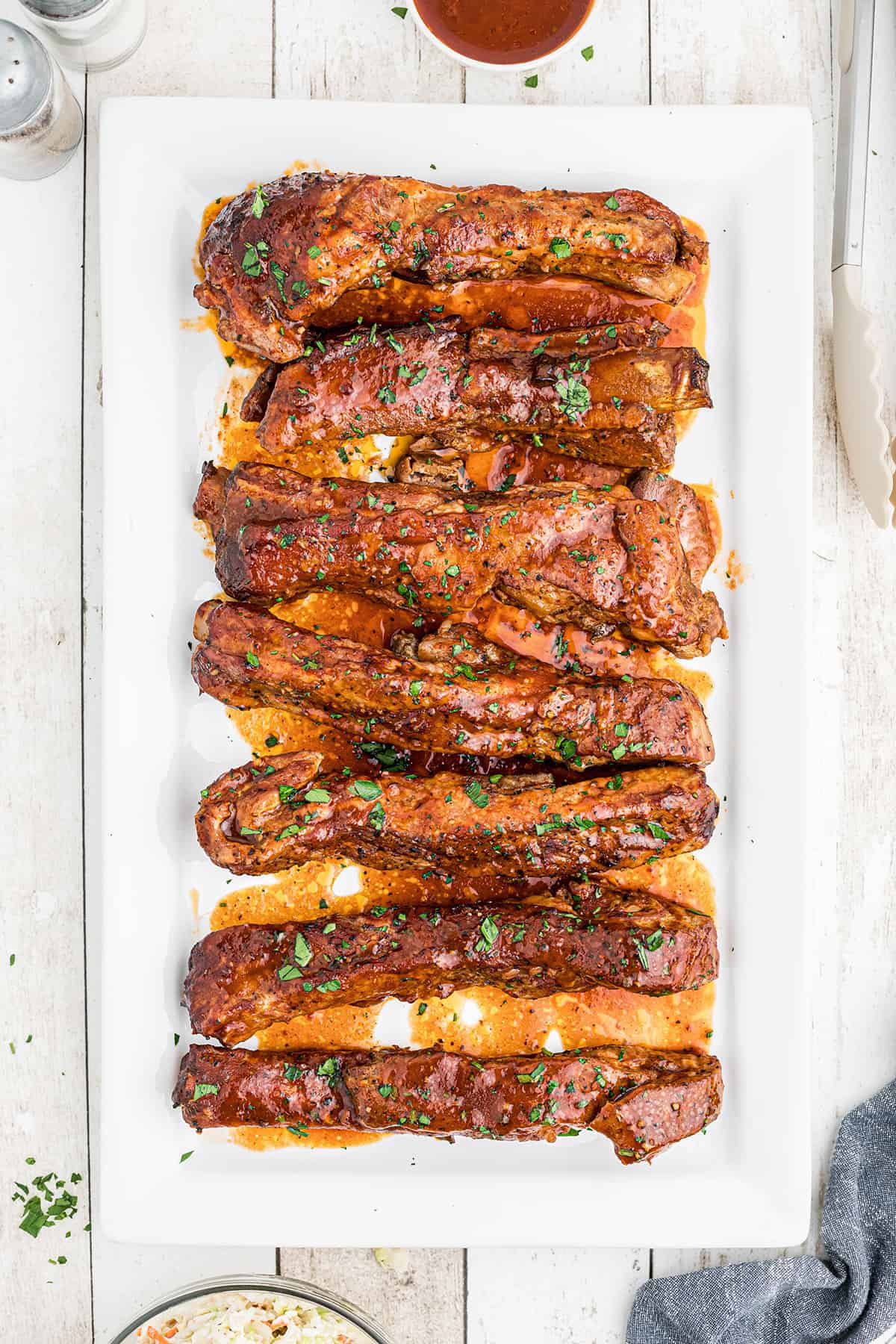 A platter of barbecued ribs.