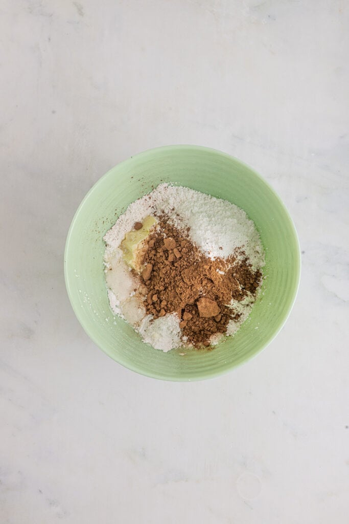 Icing ingredients in a mixing bowl.