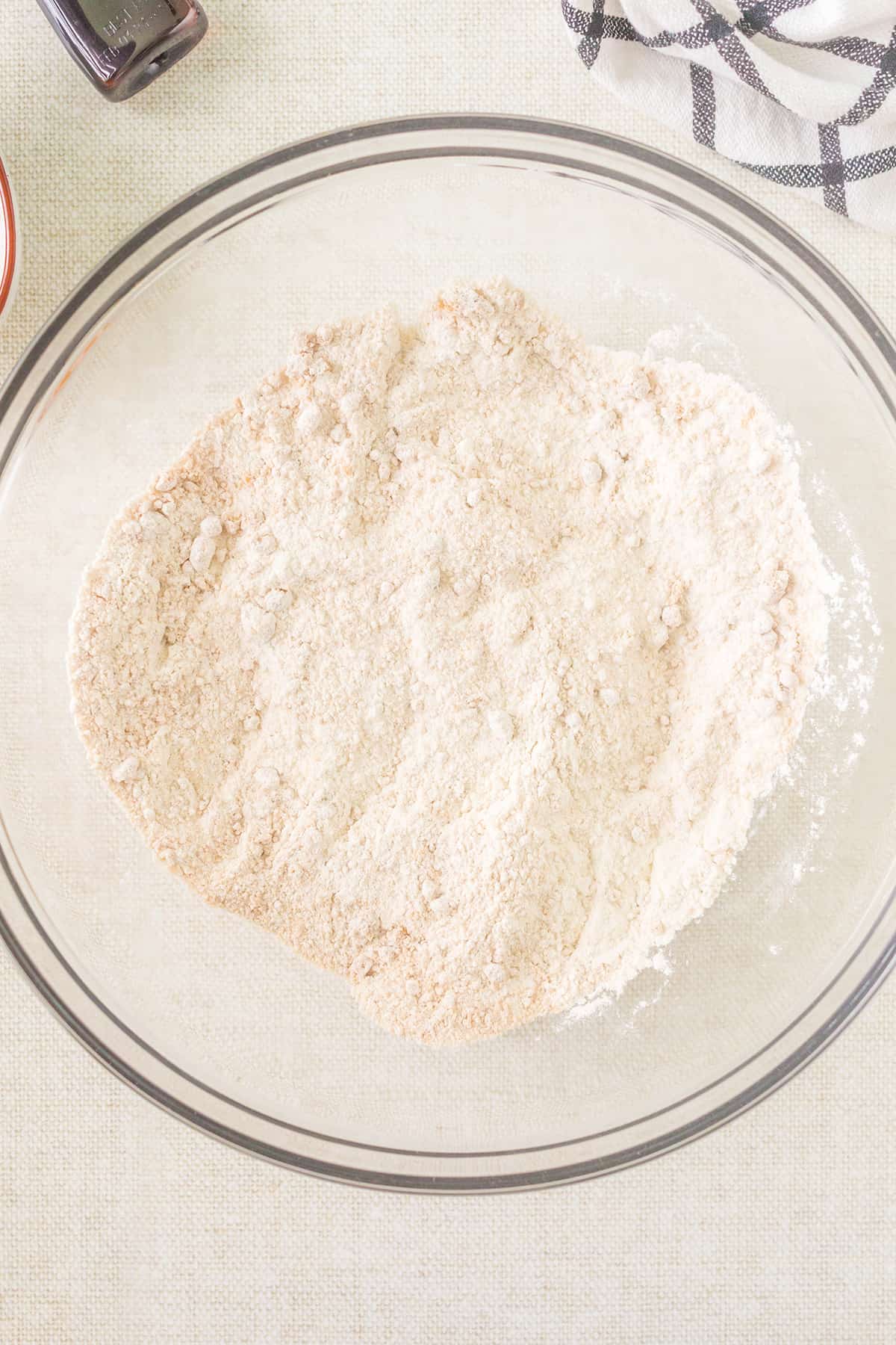 Dry ingredients in a mixing bowl.