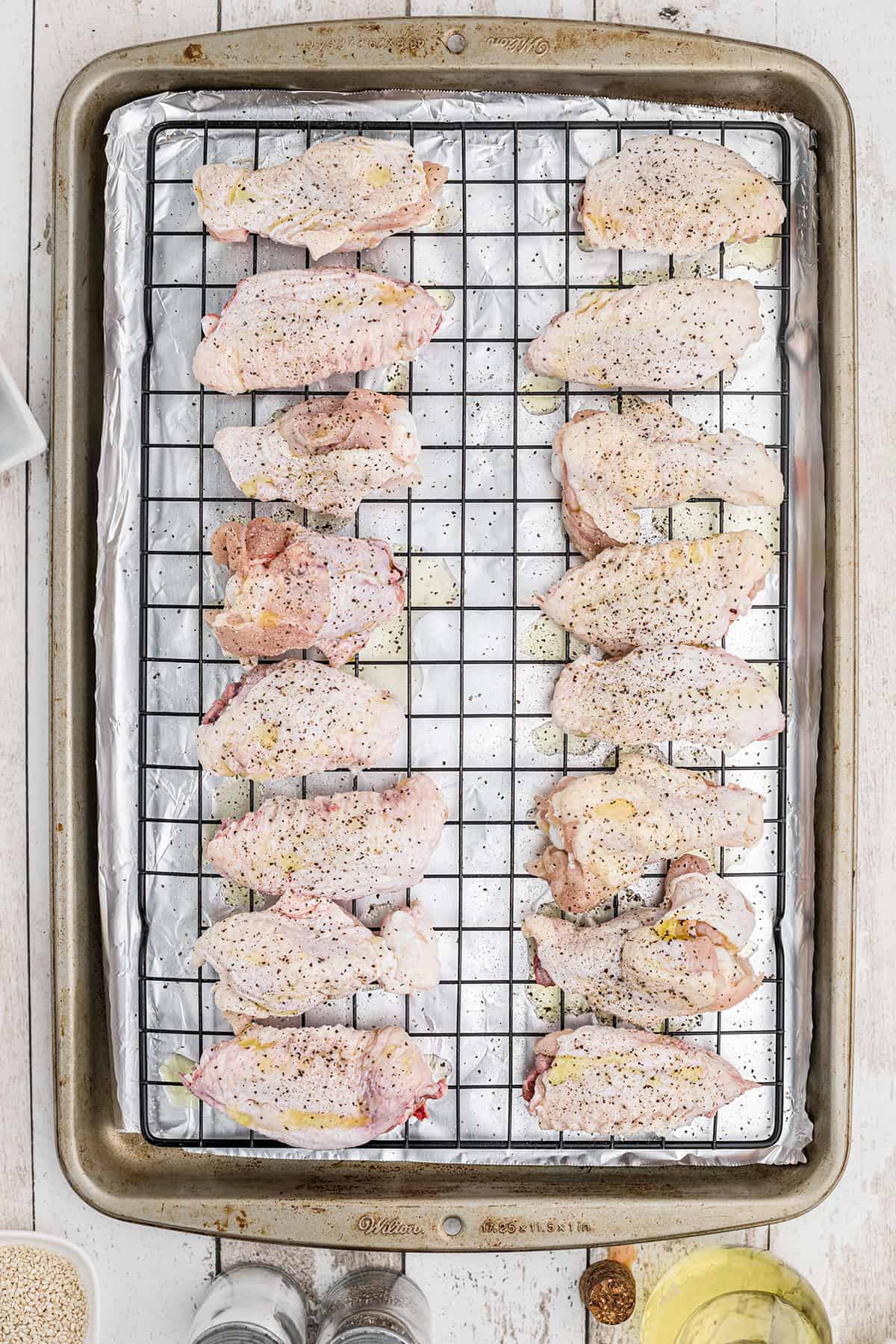 Wings on a baking tray.