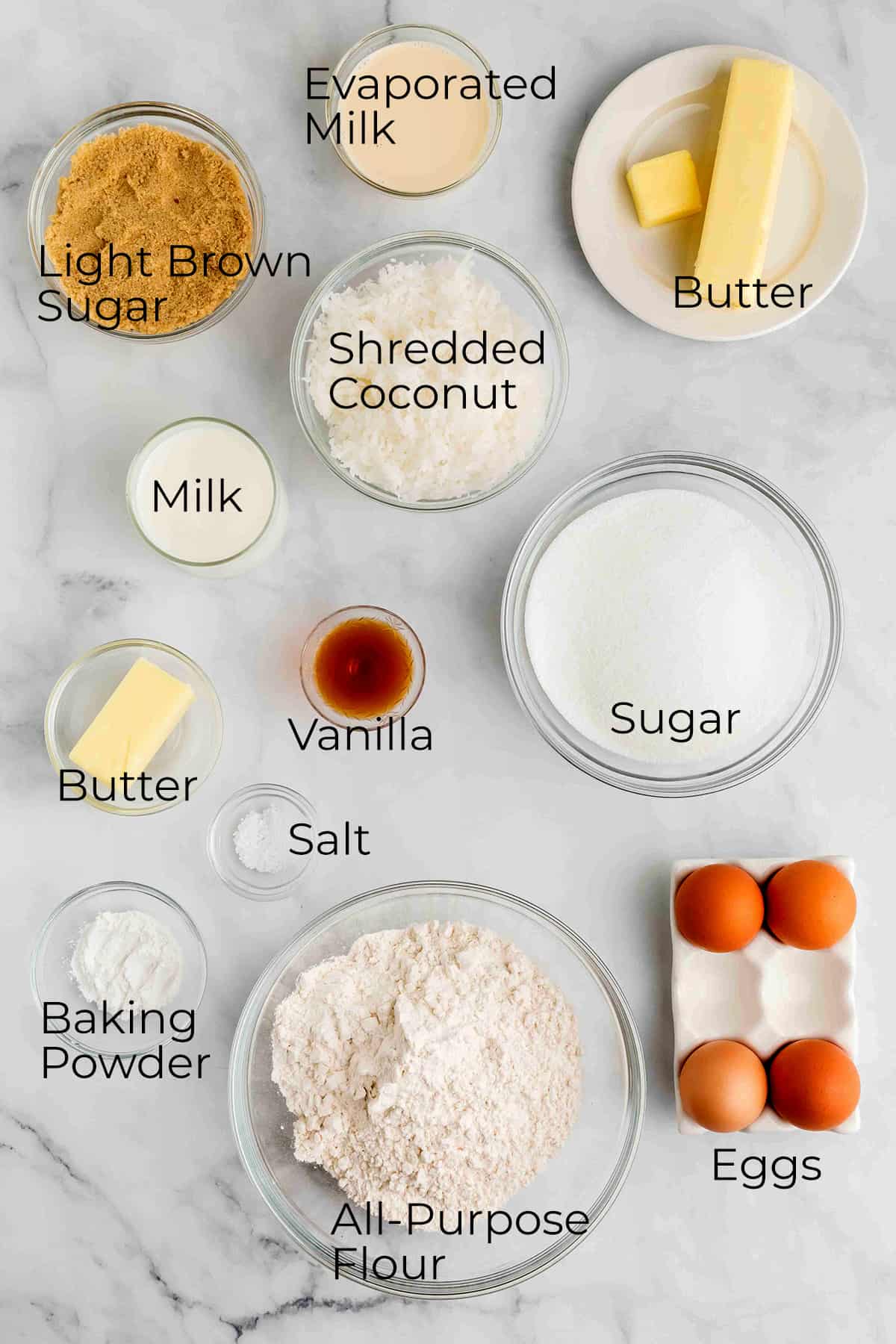 All ingredients needed to make lazy daisy cake.