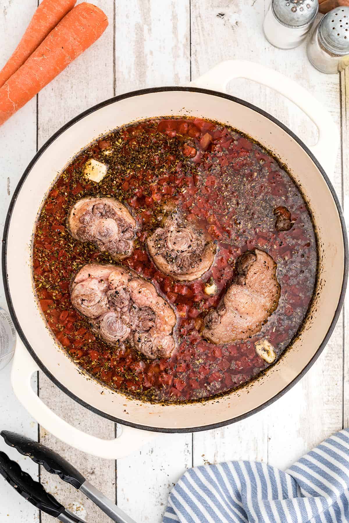 Oxtails added back to the pan.