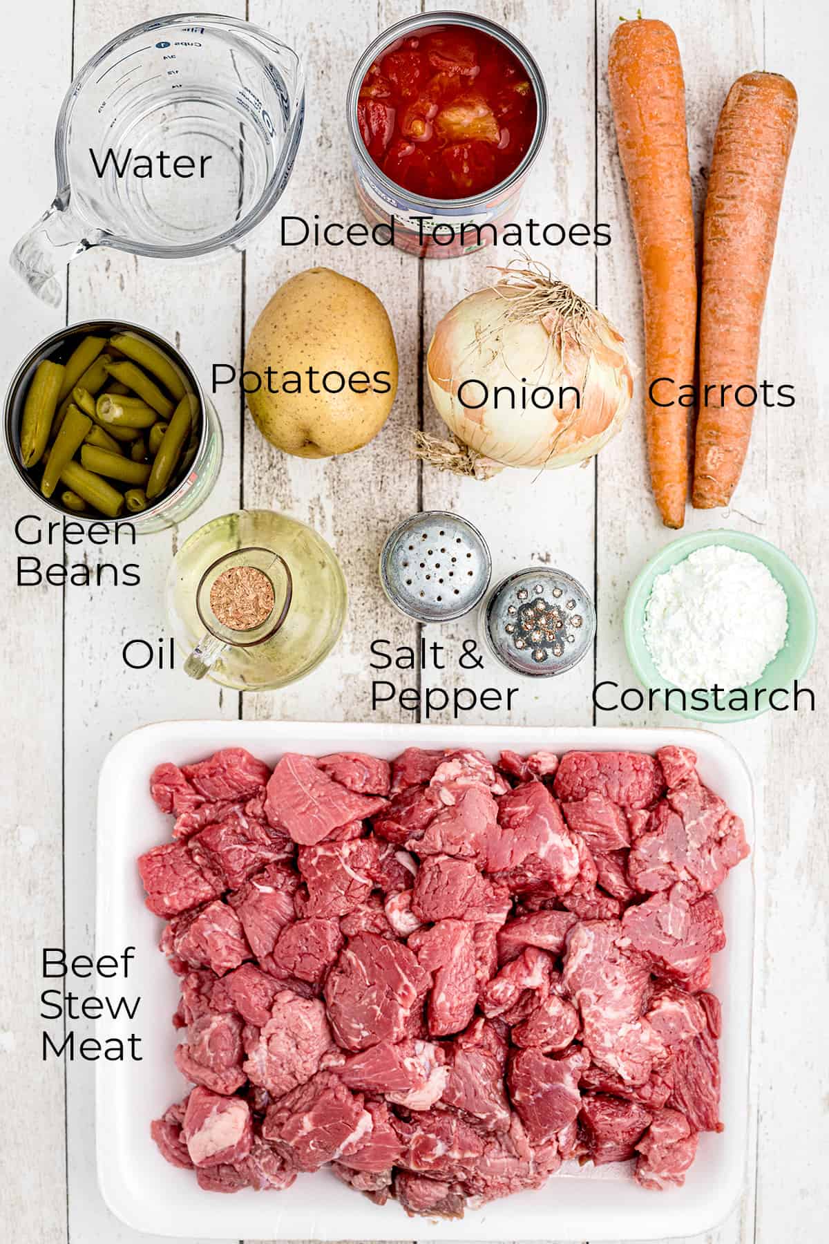 Ingredients needed to make pressure cooker beef stew.