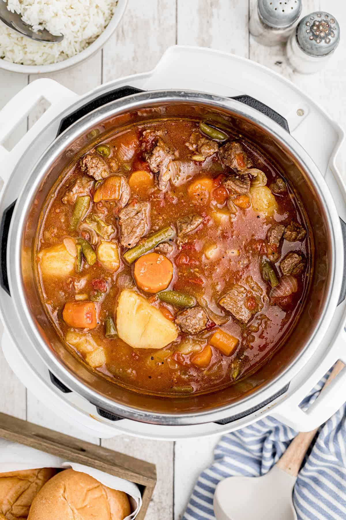 Finished stew inside the pressure cooker.