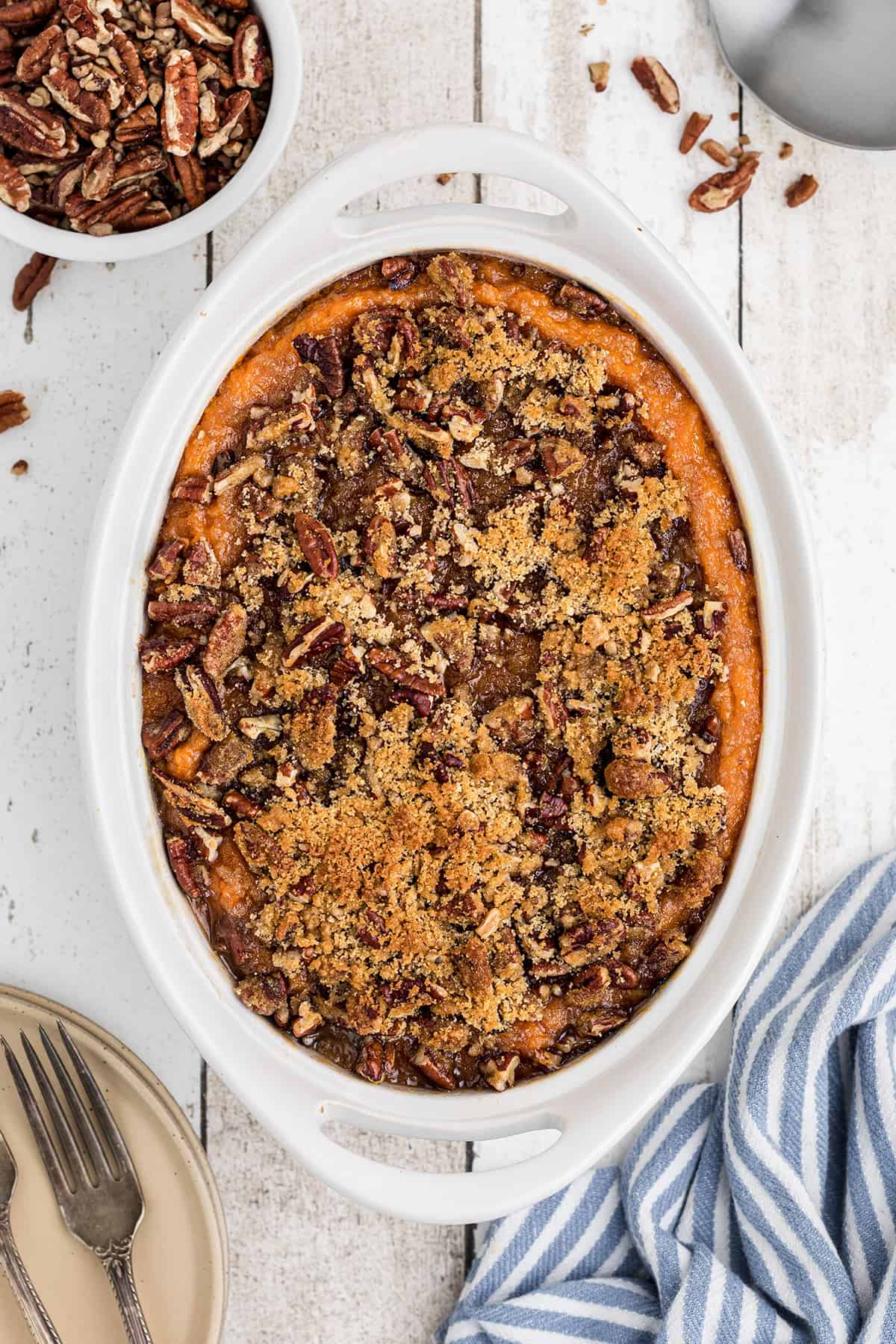 Finished casserole in a baking dish.