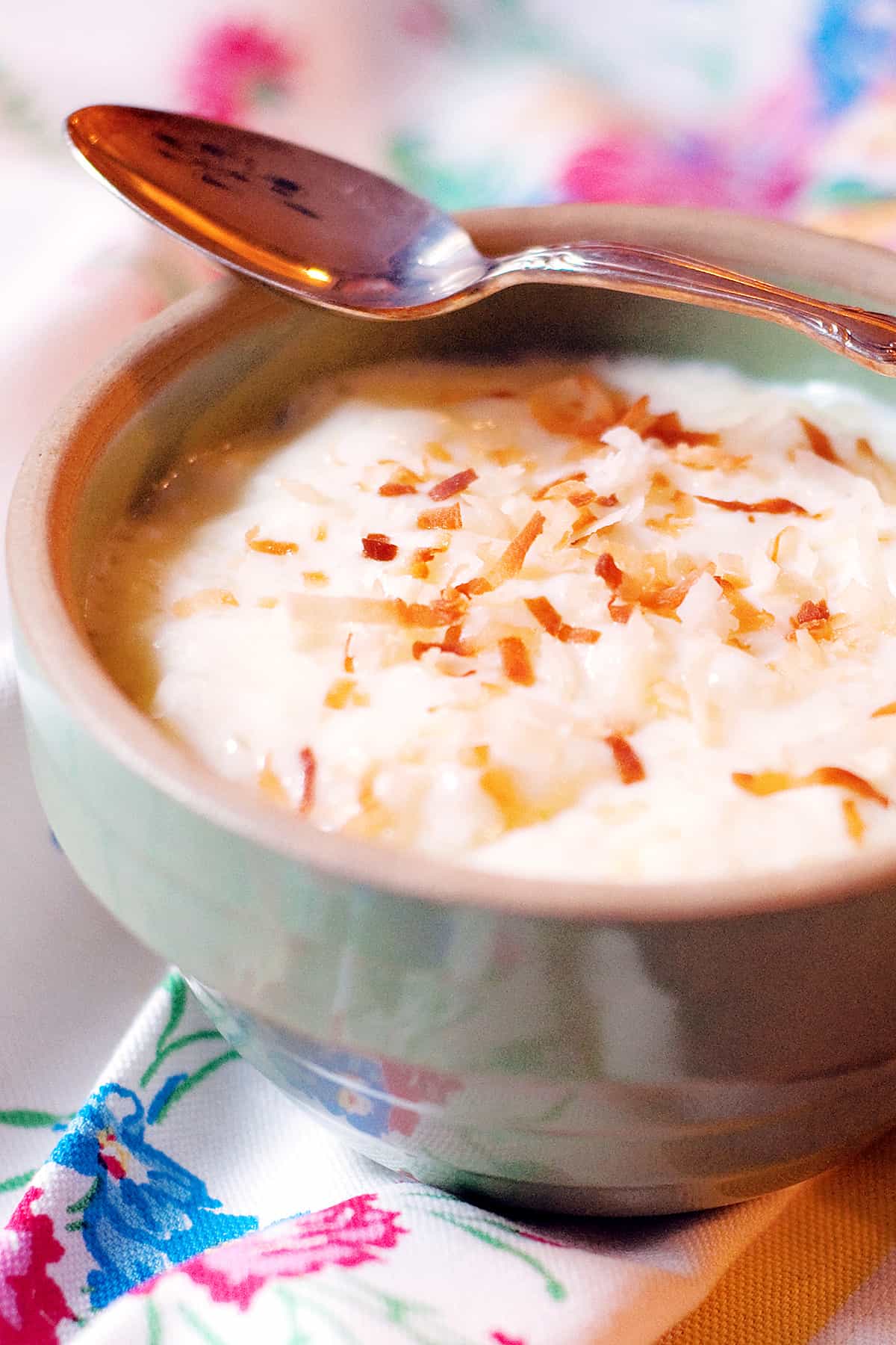 A vintage bowl filled with tapioca pudding.