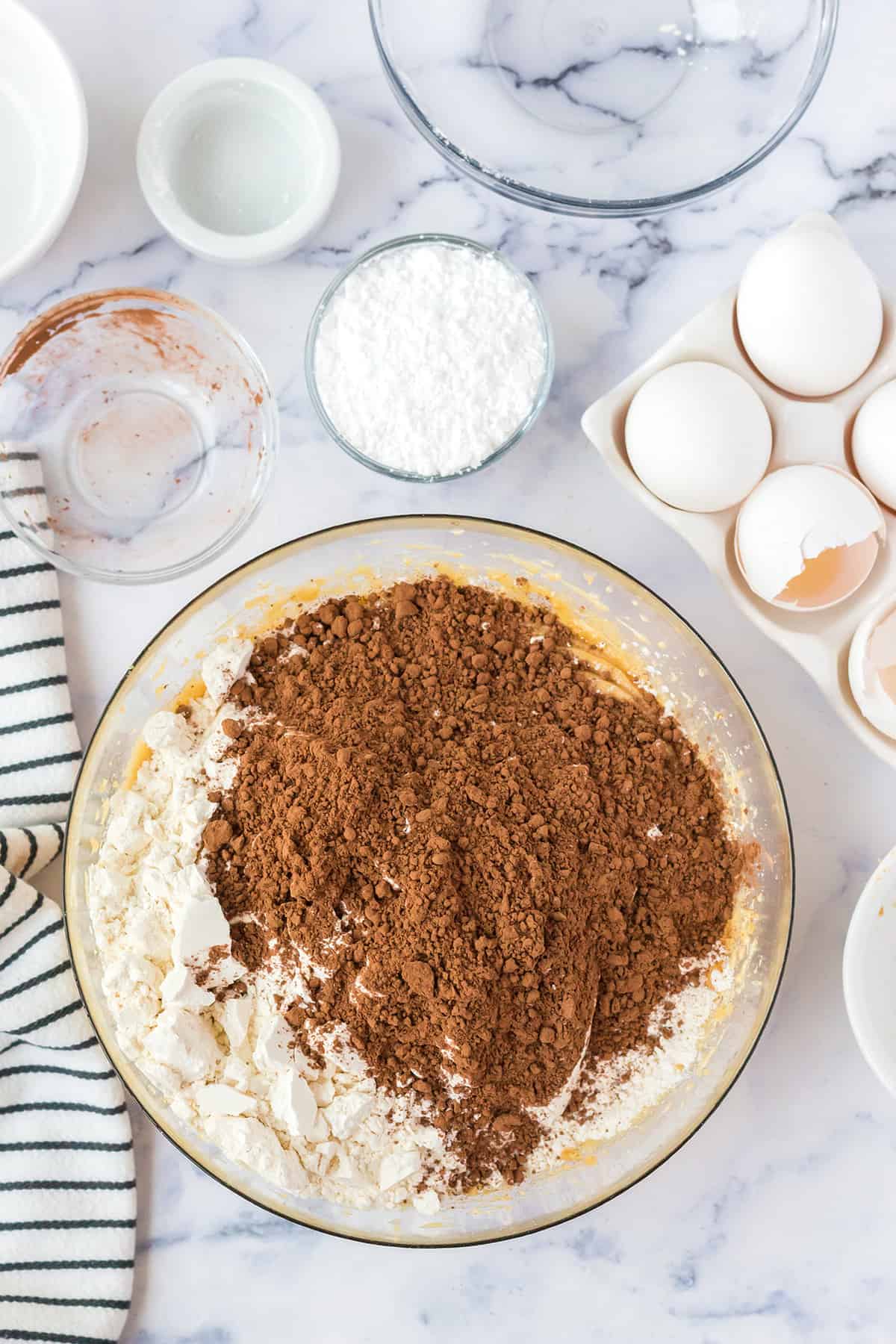 Dry ingredients added to the mixing bowl.