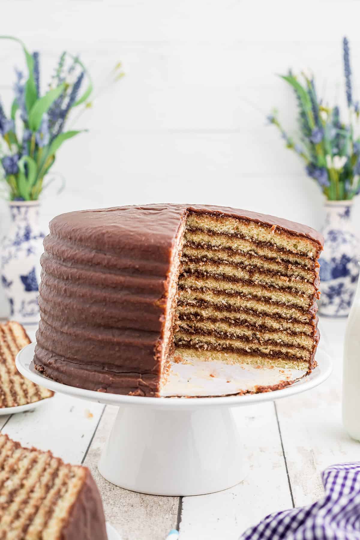 The sliced cake showing all the layers.