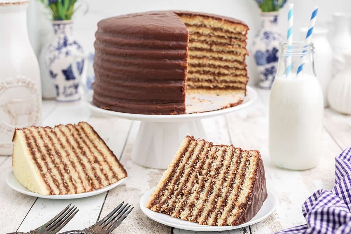 Servings of sliced cake on individual plates.