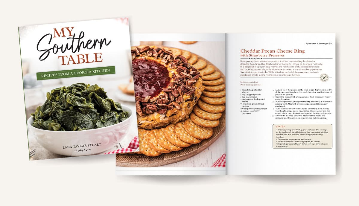Mockup of pages 10-11 in My Southern Table cookbook.