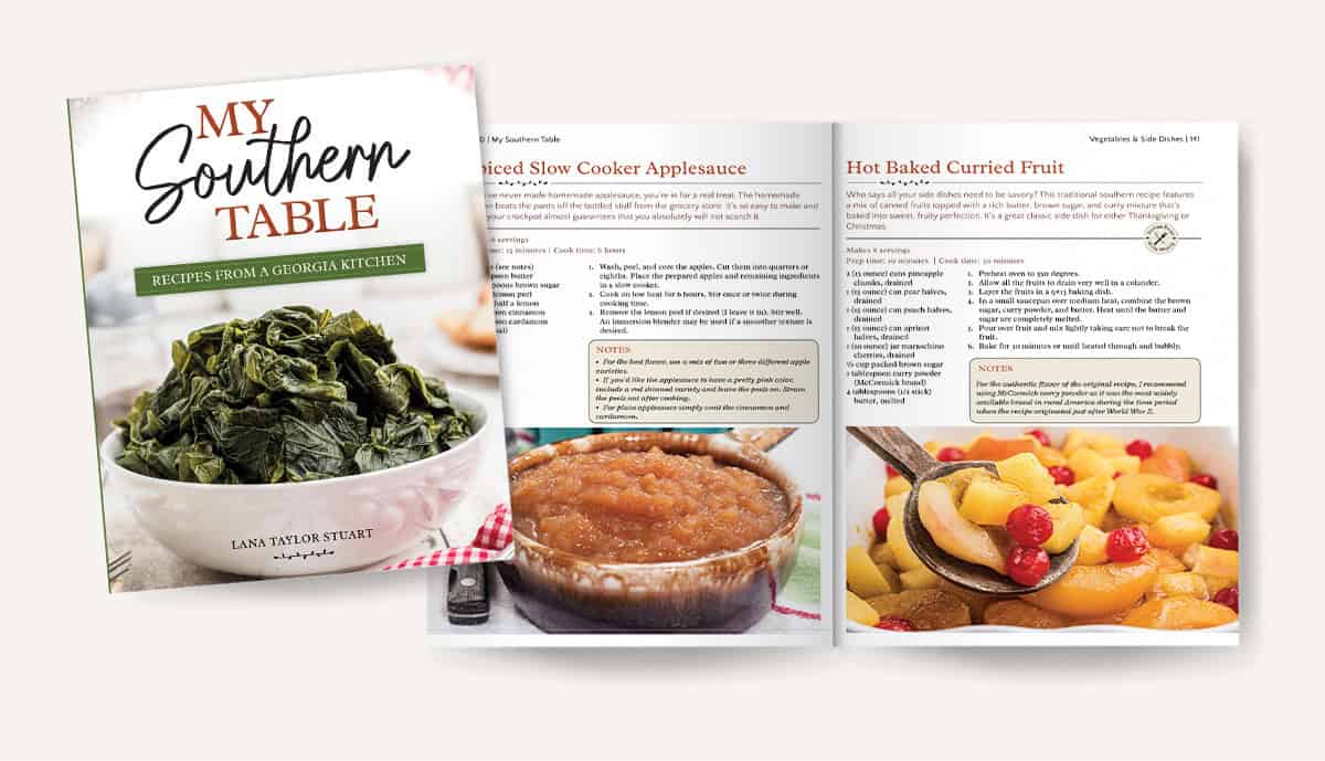 Mockup of pages 140-141 in My Southern Table cookbook.