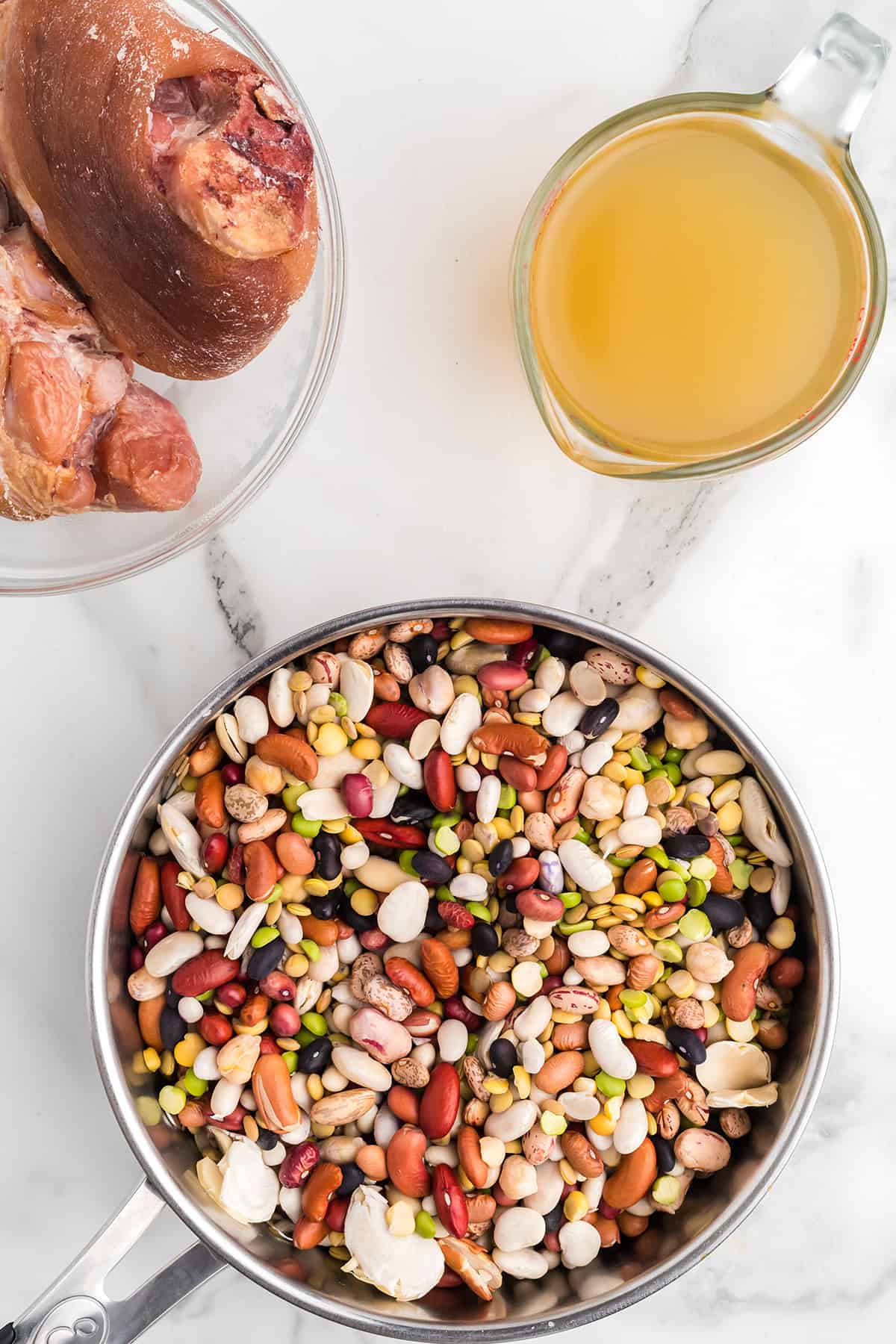 Soaked beans in a pot.