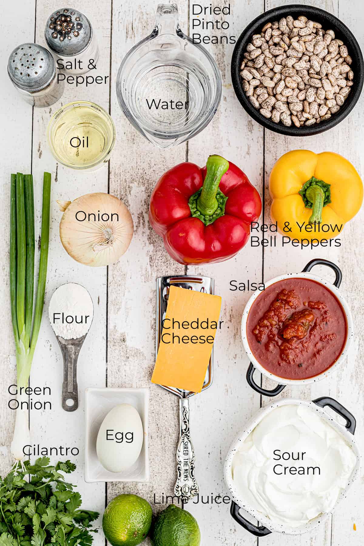 Ingredients you'll need for making pinto bean cakes.