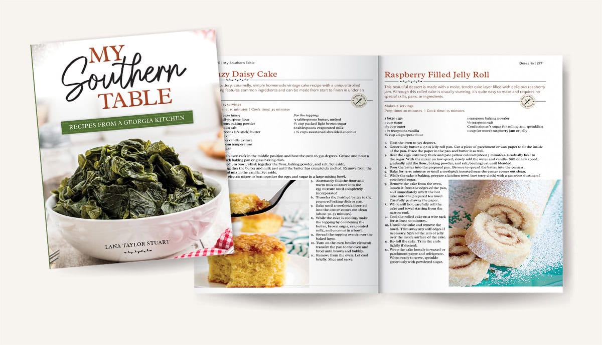 Mockup of pages 276-277 in My Southern Table cookbook.