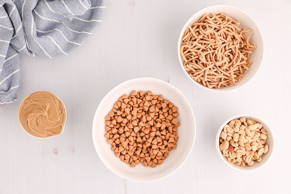 Ingredients needed to make Haystacks candy.