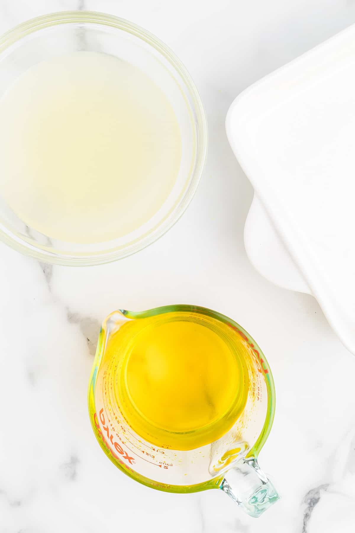 Dissolved jello in a measuring cup.