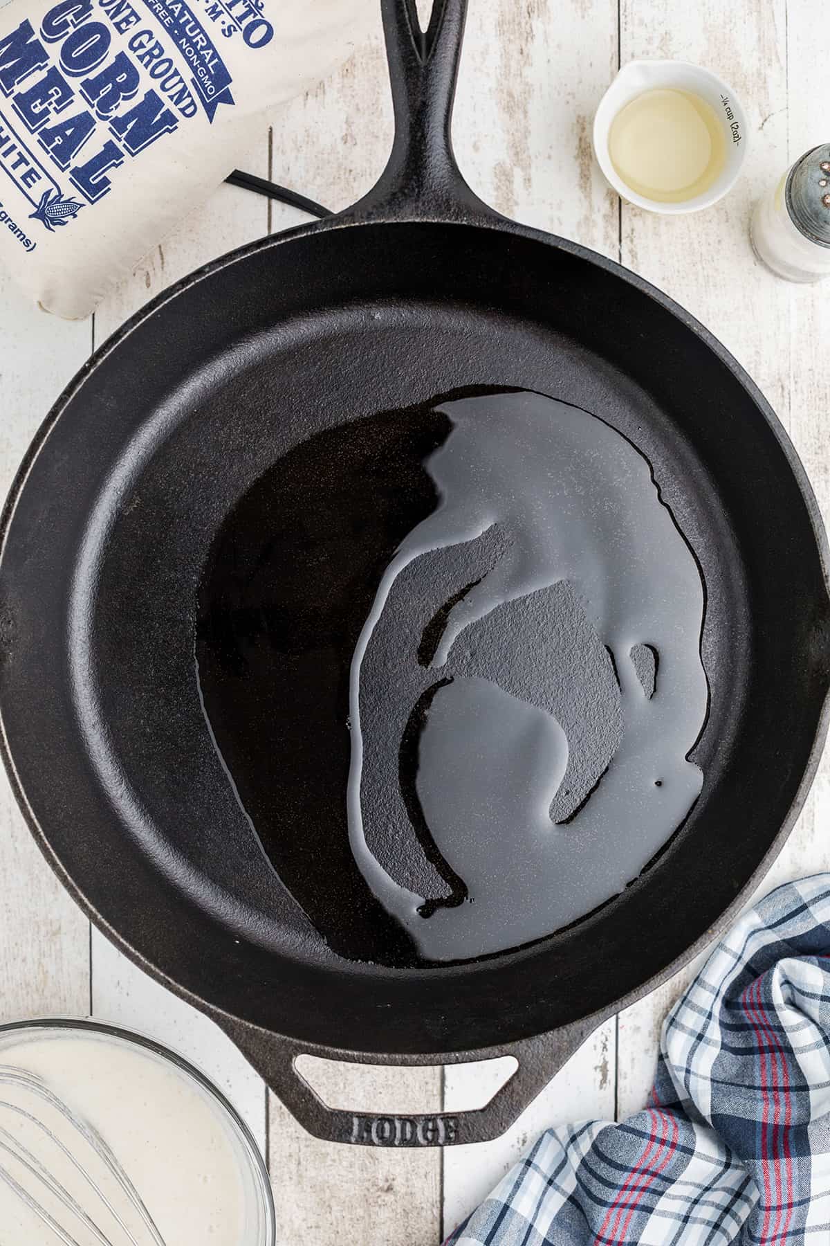 Cooking oil in a cast iron skillet.