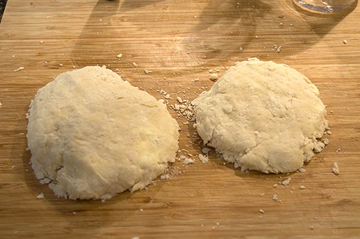 Dough divided into two pieces.
