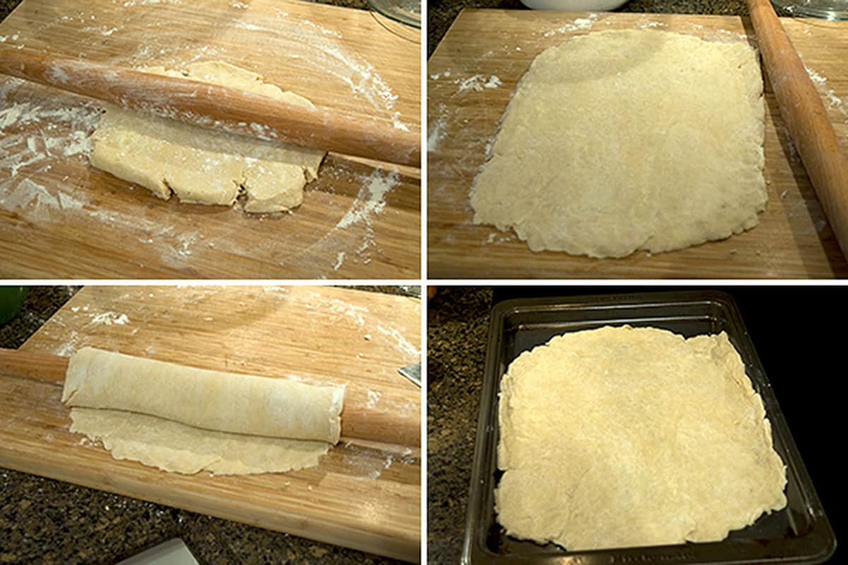 A collage showing the steps of rolling out dough.