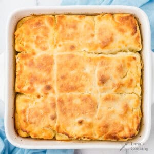 Finished butter swim biscuits cooling in the baking pan.