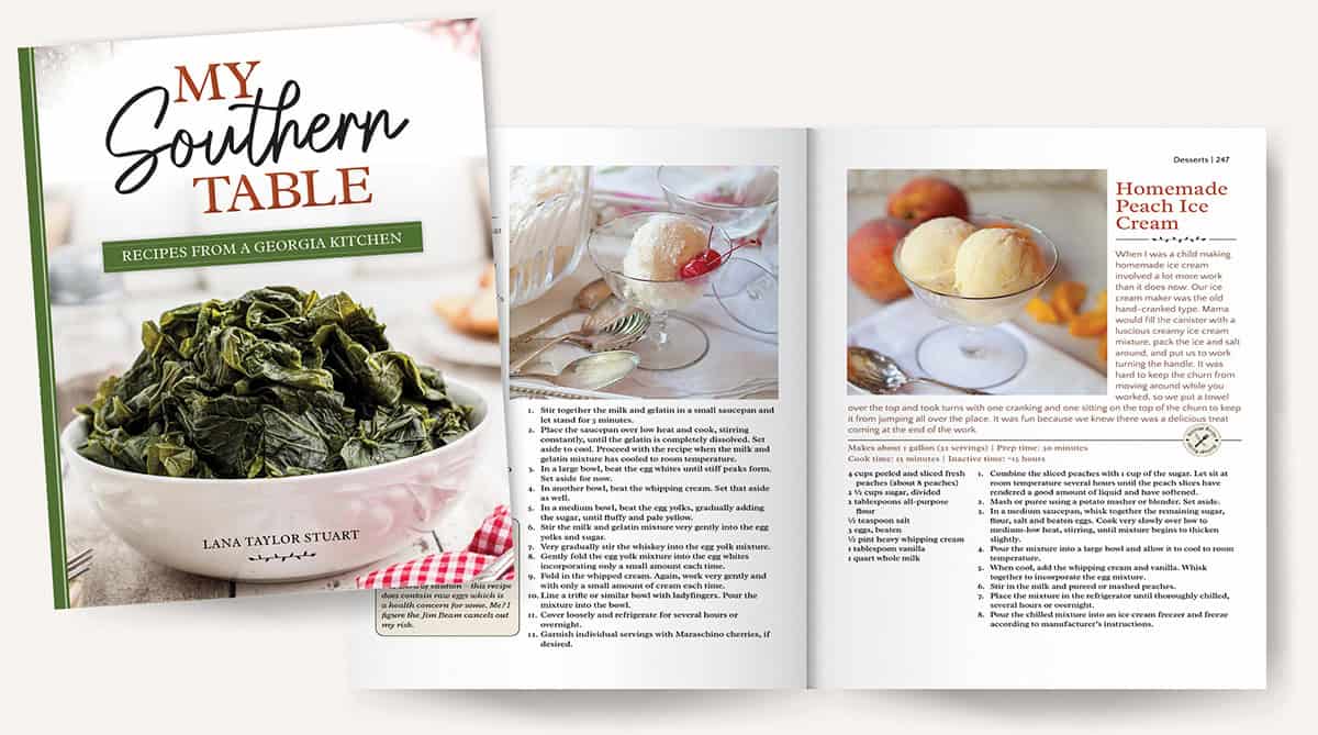 Mockup of pages 246-247 in My Southern Table cookbook.