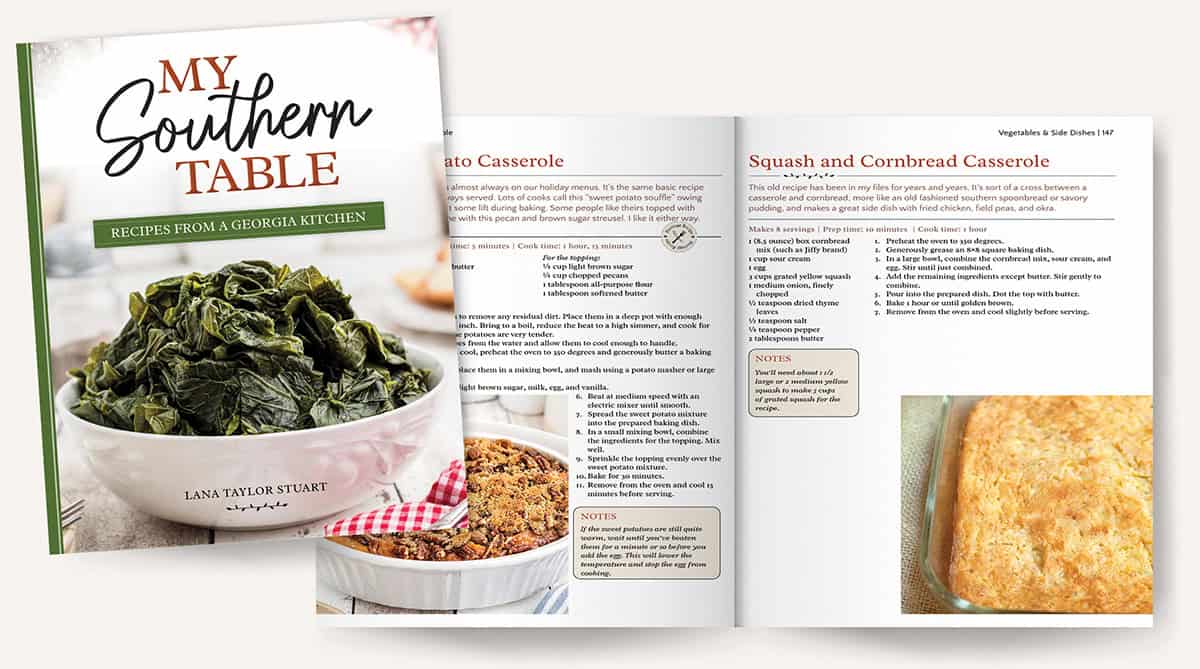 Mockup of page 147 in My Southern Table cookbook.