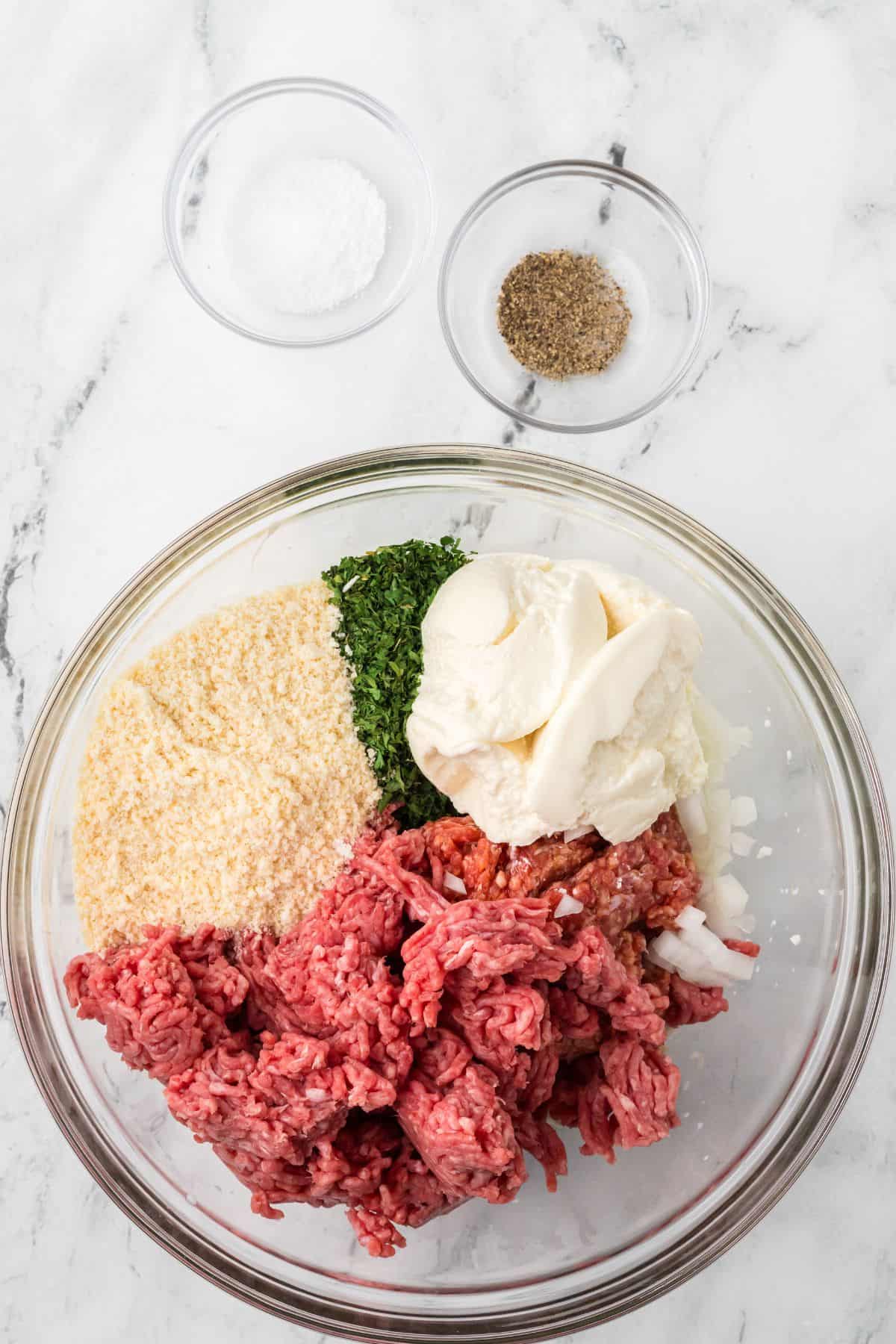 All meatball ingredients added to the panade.