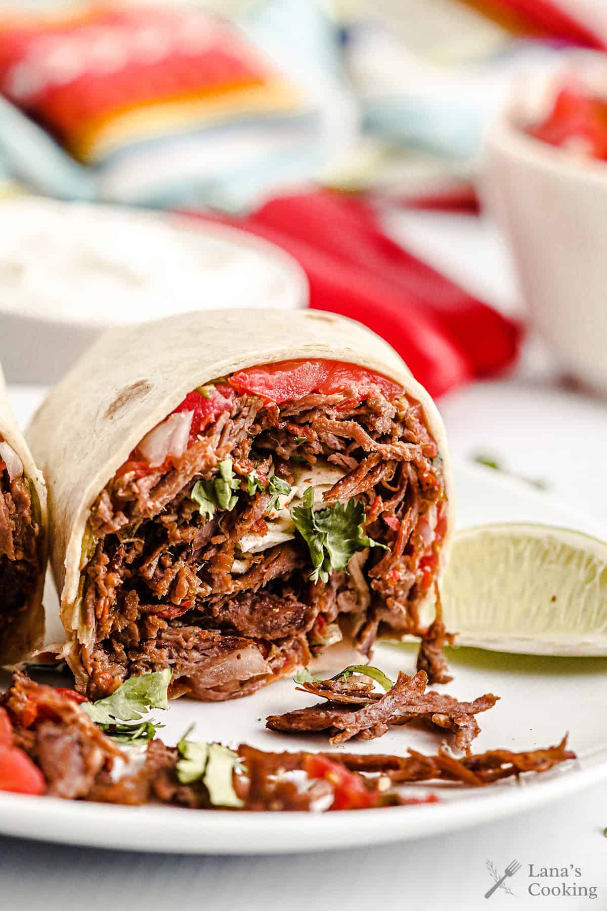 Machaca Burritos on a serving plate.