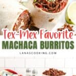 Finished machaca burritos on a plate.