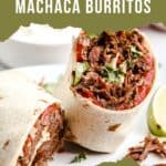 Finished machaca burritos on a plate.
