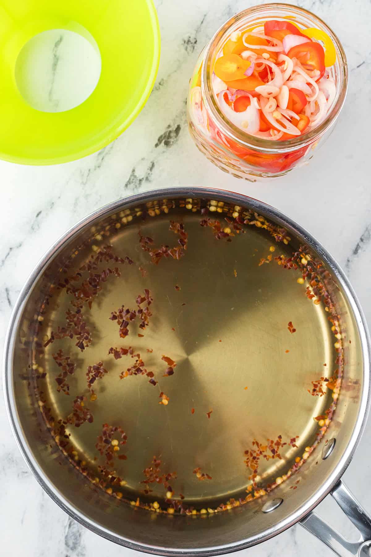Pickling solution in a saucepan.