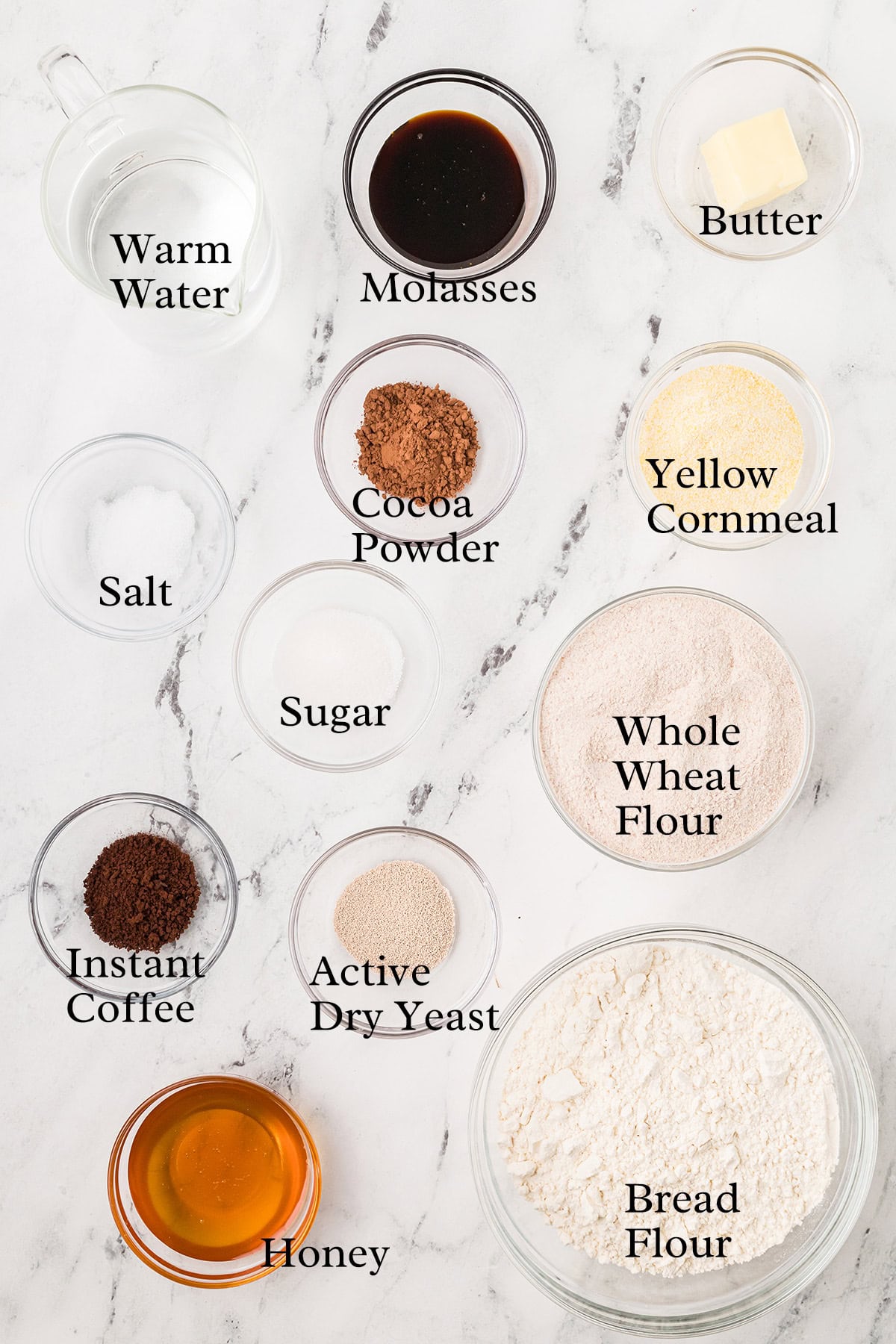 All ingredients needed for the recipe in a flat layout shot from overhead.