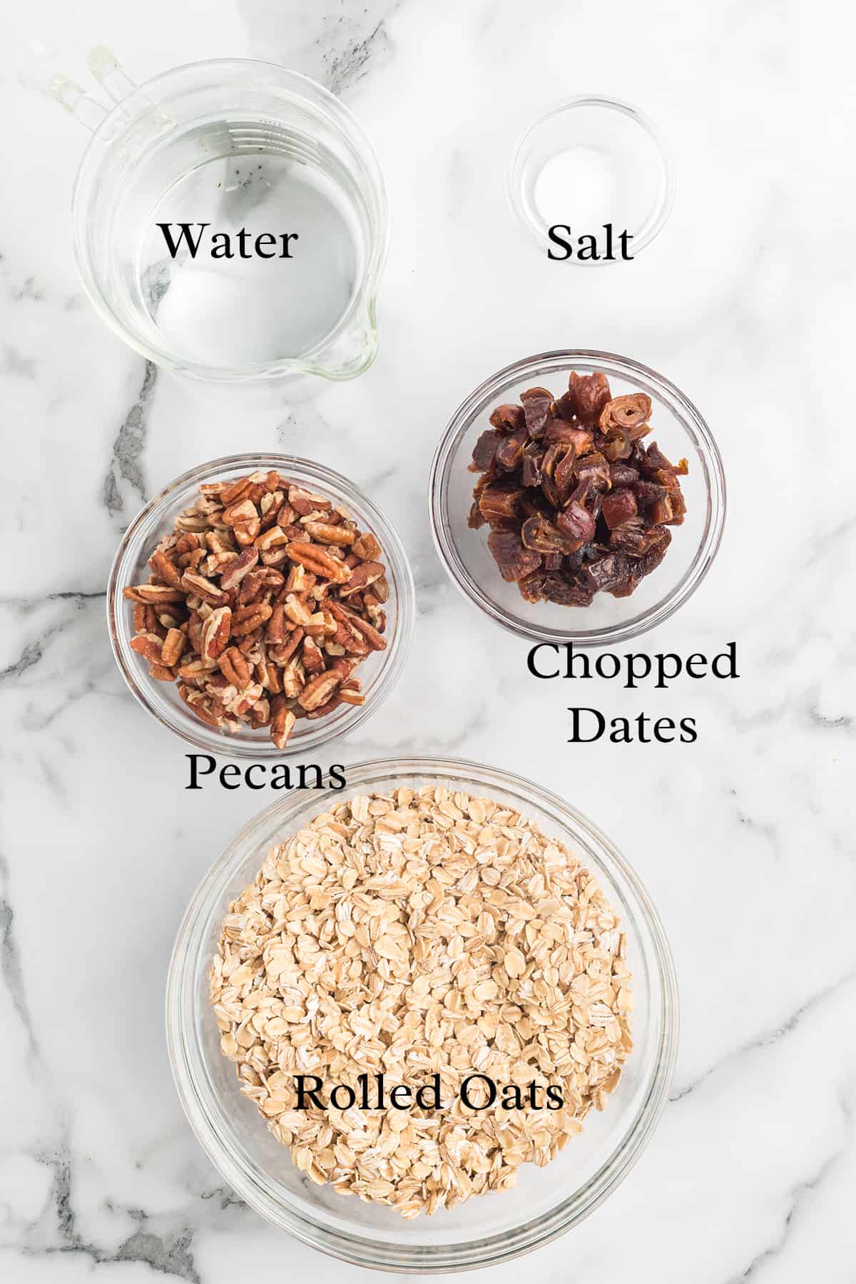 All ingredients needed for date nut oatmeal.