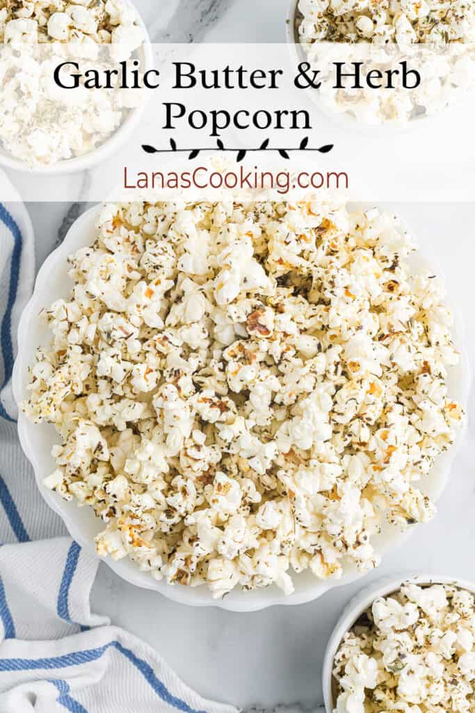 A white serving bowl filled with popcorn.