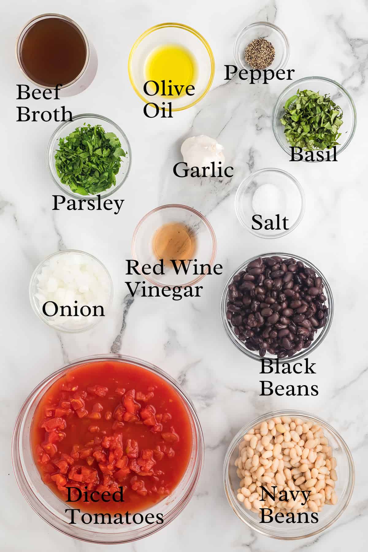 All ingredients needed for the recipe with text labels on each.