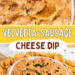 A bowl of sausage cheese dip surrounded by corn chips.