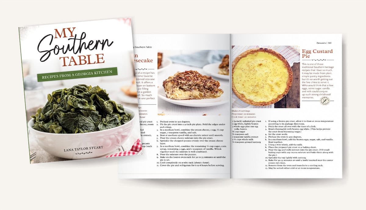 Mockup of pages 300-301 in My Southern Table cookbook.