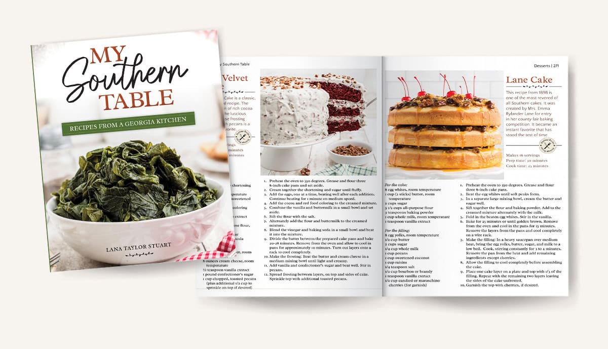 Mockup of pages 270-271 in My Southern Table cookbook.
