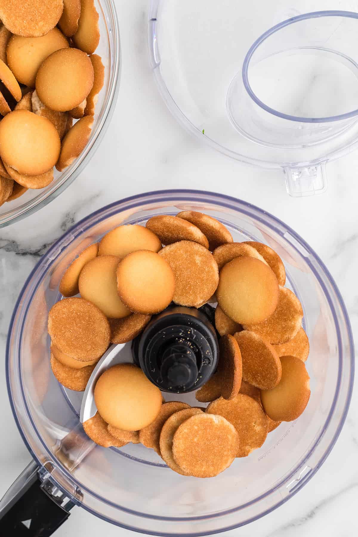 Vanilla wafers in a food processor.