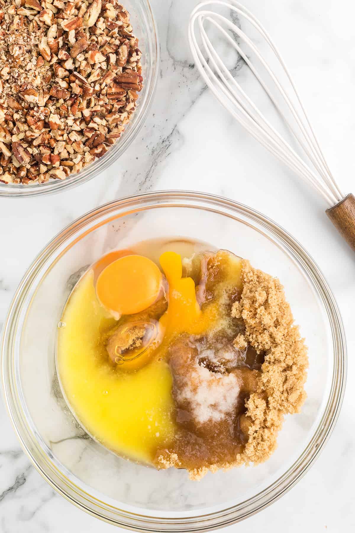 Filling ingredients in a mixing bowl.