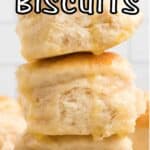 Three fluffy golden biscuits stacked with the text Southern Angel Biscuits above them.