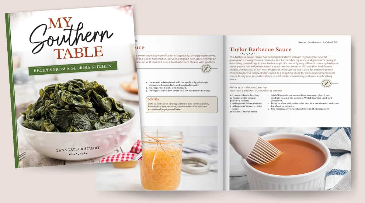 Mockup of My Southern Table cookbook pages 314-315.
