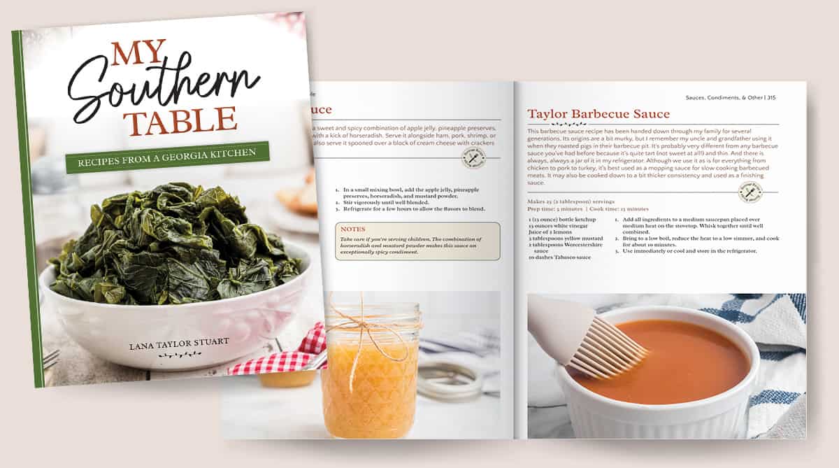 Mockup of My Southern Table cookbook pages 314-315.