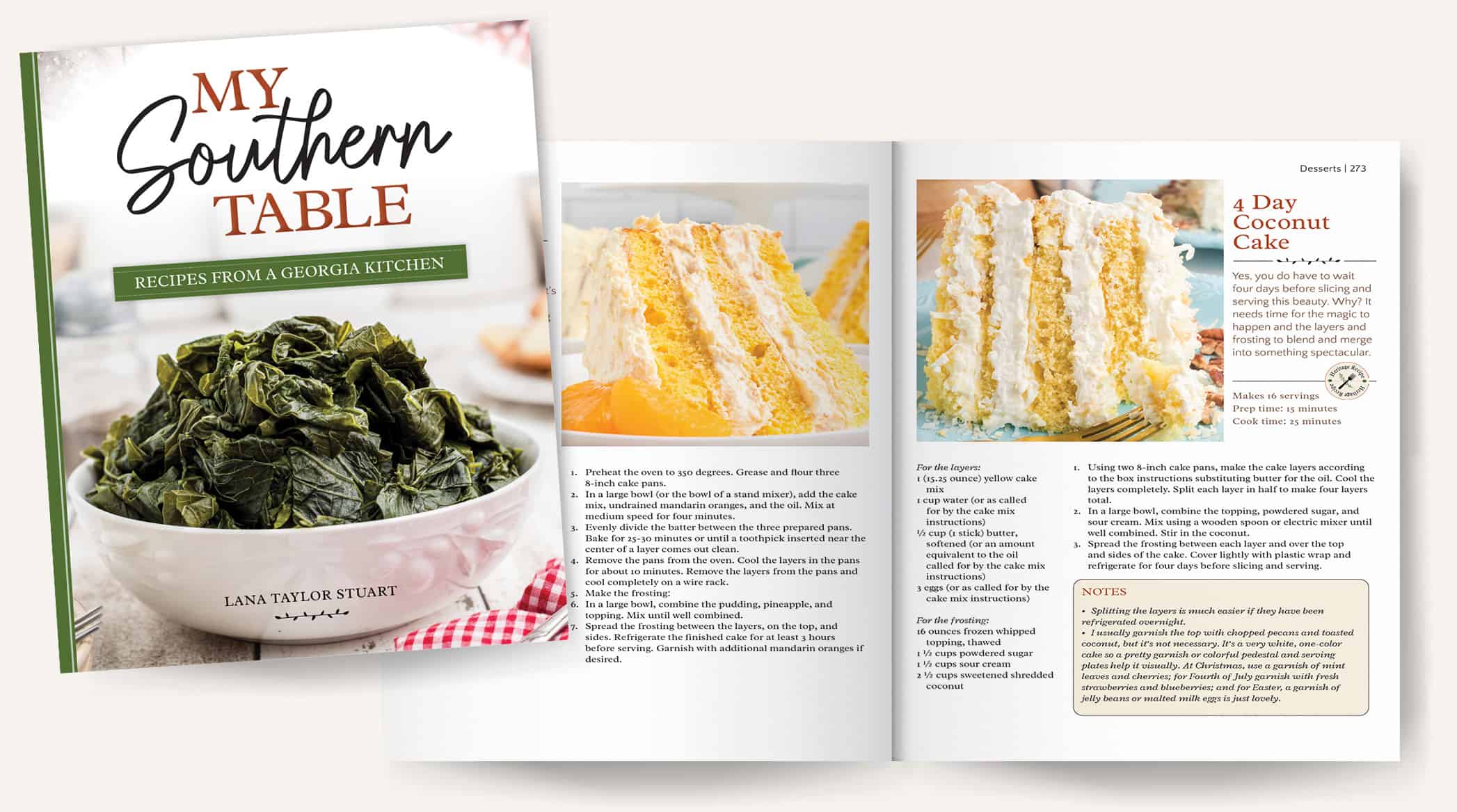Mockup of My Southern Table cookbook pages 272-273.